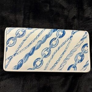Brighton White Wallet with Blue Chain & Rope Print